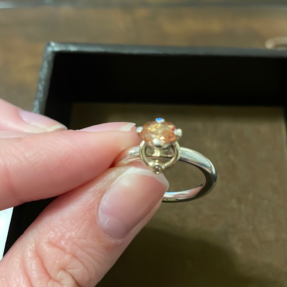 Rare Retired Pandora Orange Stone and Gold Circle Ring